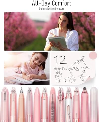 Four Candies Rose Series Gel Pens, Cute Writing Pens with Black & Pink Ink, 0.5 mm Smooth Fine Point, Back to School Office Supplies Girly Stationery Aesthetic Desk Accessories for Women, Set of 12 - Image 6
