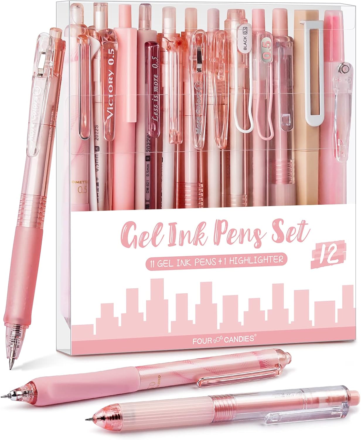 Four Candies Rose Series Gel Pens, Cute Writing Pens with Black & Pink Ink, 0.5 mm Smooth Fine Point, Back to School Office Supplies Girly Stationery Aesthetic Desk Accessories for Women, Set of 12 - Image 9