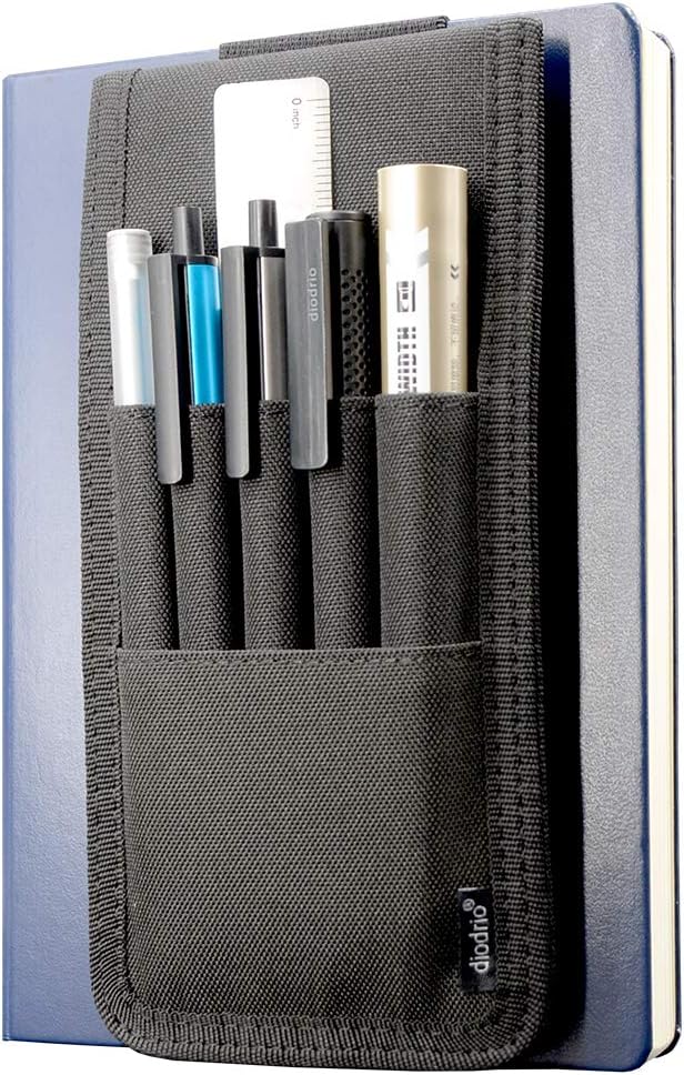 Pen Holder, Pencil Holder, Pen Sleeve Case for Hard Cover Journals, Notebooks, Books, Binders, Hold Multi Pens Pencils Rulers Durable Fabrics, Detachable, Elastic Band. Black.