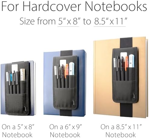Pen Holder, Pencil Holder, Pen Sleeve Case for Hard Cover Journals, Notebooks, Books, Binders, Hold Multi Pens Pencils Rulers Durable Fabrics, Detachable, Elastic Band. Black. - Image 5