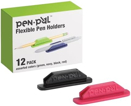 Pen Pal Pen Holders, Flexible Pen Holder, Writing Tool Organizer, Office and Teacher Supplies, Sticks to Clipboards, Asst Colors, 12 Pack (1009285)