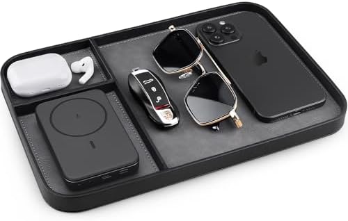 SENEN Leather Tray, Stylish and Organized Multifunctional Tray, for Table Entryway, Premium PU Leather, Catchall Tray for Keys, Watch, Wallet, Jewelry, and More (Black Frame) - Image 2
