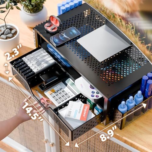 Simple Trending 2 Tier Metal Monitor Stand Monitor riser and Computer Desk Organizer with Drawer and Pen Holder for Laptop, Computer, iMac, Black - Image 5