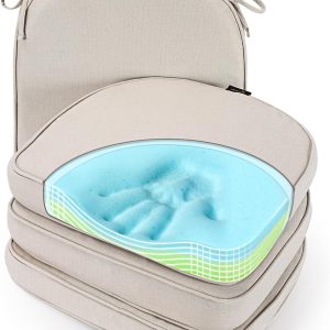 SUNROX Gel Memory Foam Chair Cushions, FadeShield Water-, Stain-Resistant Durable Reversible Seat Cushion Pads with Ties for Indoor/Outdoor Kitchen Dining Office, 17"x16", Set of 4, Cream
