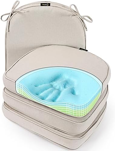 SUNROX Gel Memory Foam Chair Cushions, FadeShield Water-, Stain-Resistant Durable Reversible Seat Cushion Pads with Ties for Indoor/Outdoor Kitchen Dining Office, 17"x16", Set of 4, Cream - Image 2
