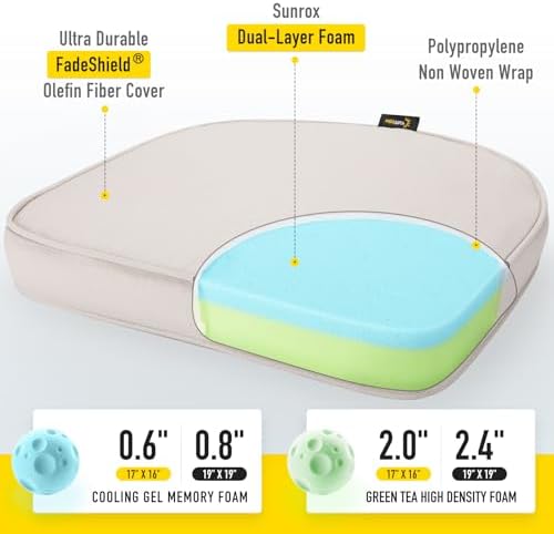 SUNROX Gel Memory Foam Chair Cushions, FadeShield Water-, Stain-Resistant Durable Reversible Seat Cushion Pads with Ties for Indoor/Outdoor Kitchen Dining Office, 17"x16", Set of 4, Cream - Image 3