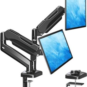 MOUNTUP Dual Monitor Stand for Desk, Pneumatic Monitor Arms for 2 Monitors 32 27 24 22 Inches, Height Adjustable Double Monitor Mount, VESA Mounts with C-Clamp & Grommet Base, Holds 4.4-17.6lbs, Black
